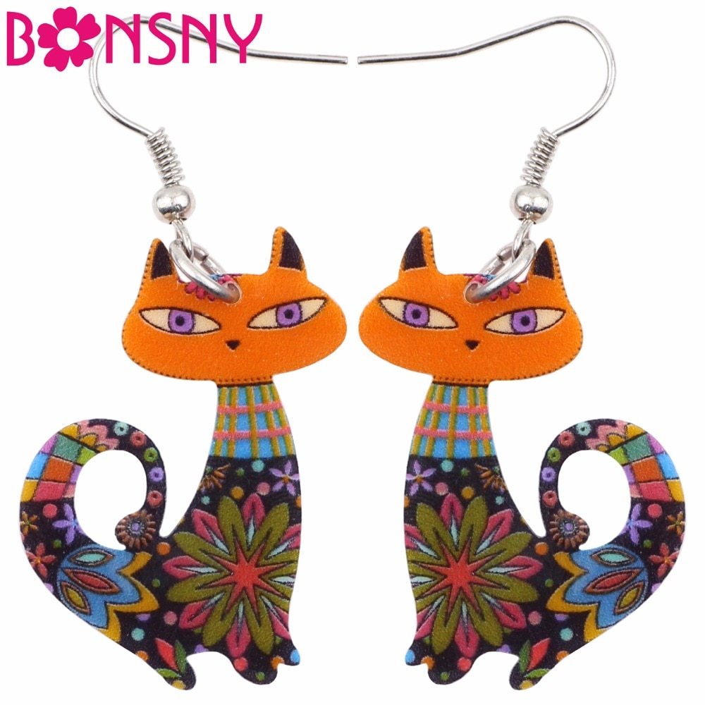 Drop Cat Earrings Dangle Long Acrylic Pattern Earring Fashion Jewelry For Women