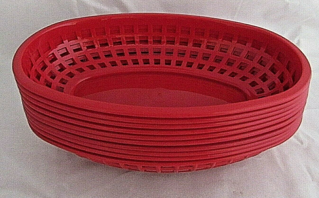 Plastic Food Serving Baskets Lot of 10 Red BBQ Bar Deli Trays Trays