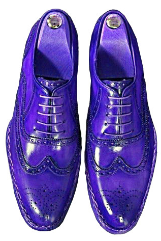 New Purple Oxford Full Brogue Toe Wing Tip Handmade Genuine Leather Laceup Shoes