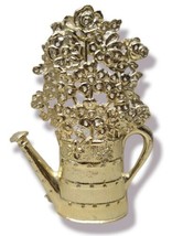 Vintage Gold Tone Metal Earring Tree Watering Can with Flowers Torino Jewelry  image 1