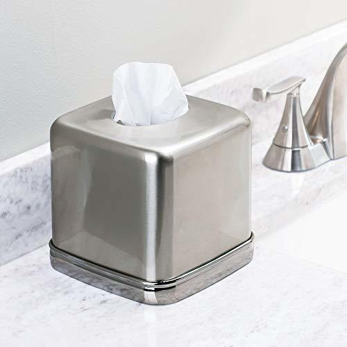 InterDesign York Metal Facial Tissue Box Cover, (Brushed Nickel and