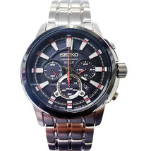 New Seiko SSC389 Chronograph Solar Stainless Black Dial Men's Watch New In Box - $248.47