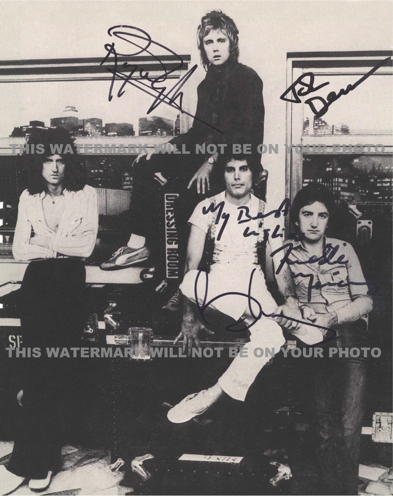 QUEEN BAND SIGNED AUTOGRAPH 8X10 RP PHOTO FREDDIE MERCURY MAY DEACON ...