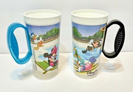 Disney Parks Souvenir Plastic Travel Cups 6.5 In No Lids with Handles Lot of 2  - $18.54