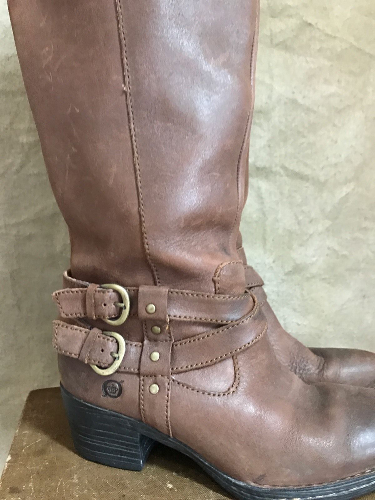 born buckle leather boots