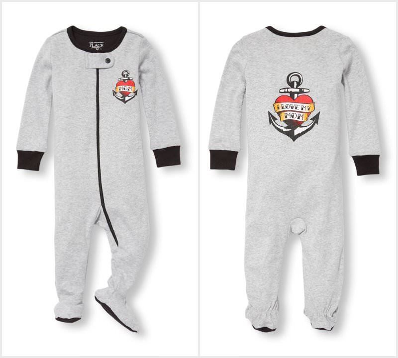 NWT The Childrens Place Mustache Boys Footed Stretchie Sleeper Pajamas