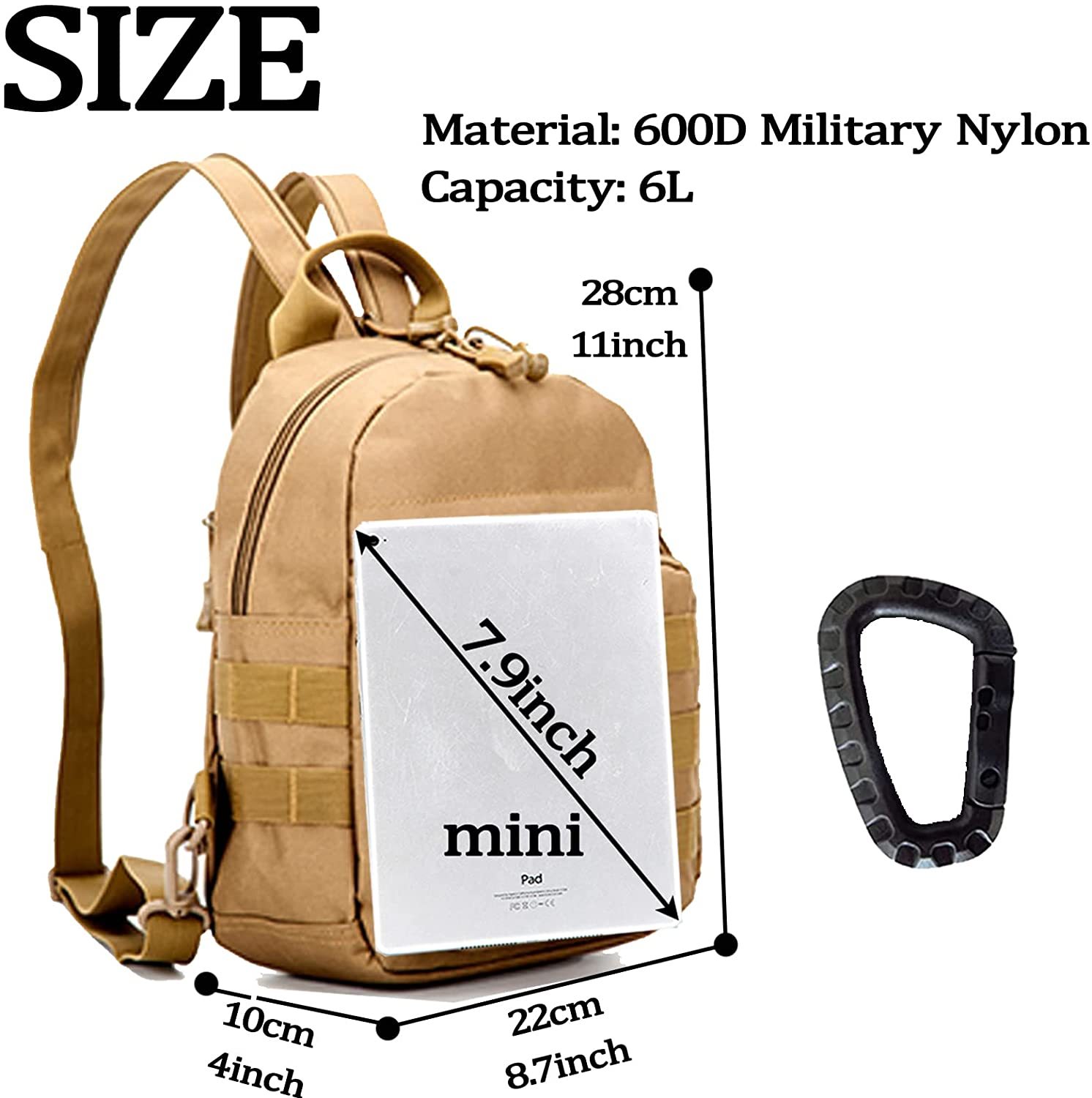 Mini Tactical Backpack, 6L Small Sling Backpacks Shoulder Bag For