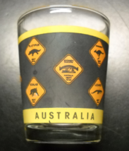 Australia Shot Glass Gray Wrap with Diamond Shaped Warning Signs on Clear Glass - $6.99