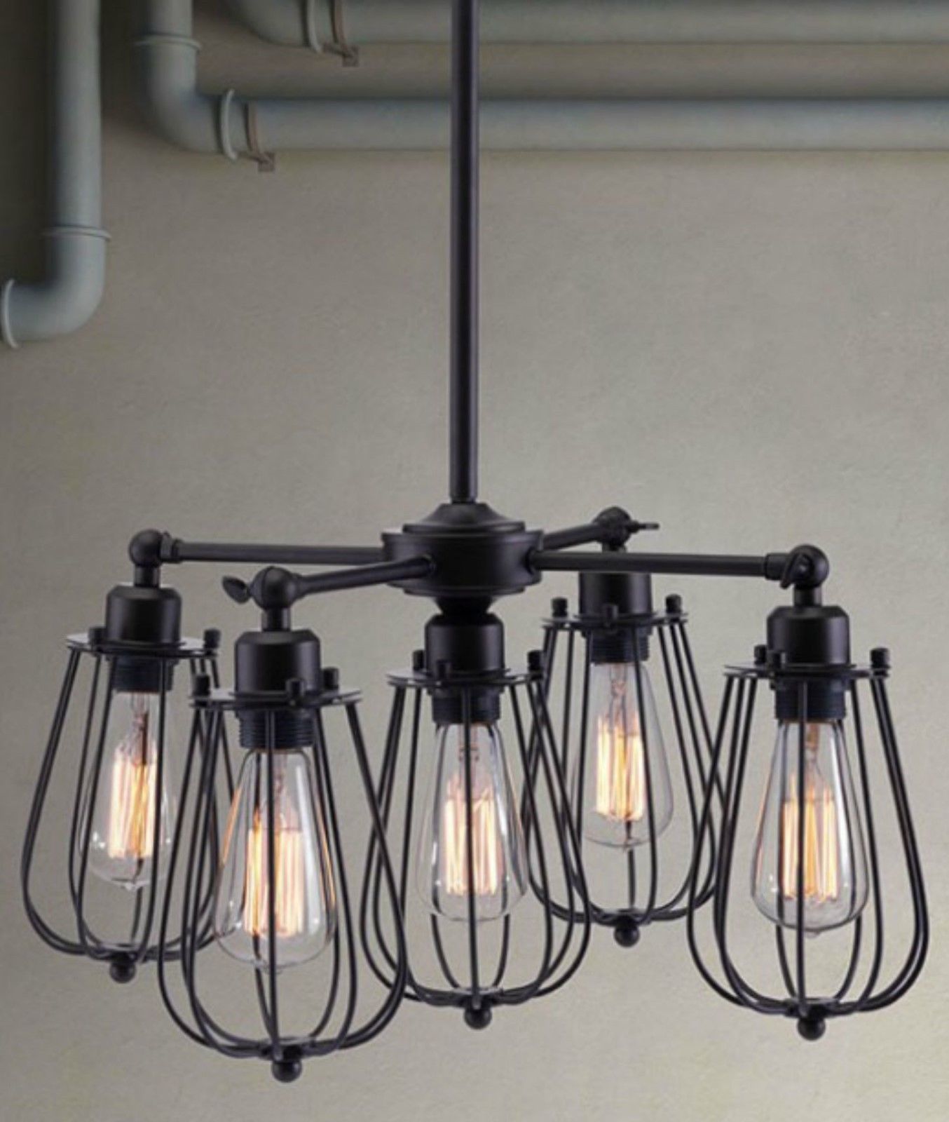 BLACK METAL HANGING CHANDELIER LIGHT FIXTURE MODERN ERA RUSTIC