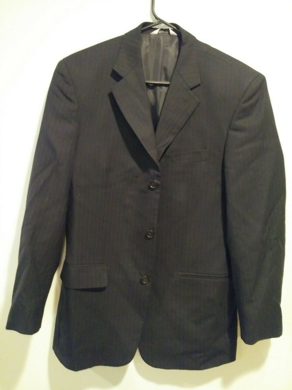 Linea Uomo Mens Suit Coat Jacket 100% Wool 40R Black Stripped RN 99641 ...