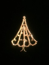 Vintage 60s Gold Plate and Rhinestone Christmas Tree Brooch image 2