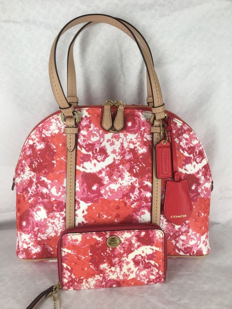 Primary image for New COACH Pink Floral Dome Satchel 31341 & East West Universal Wristlet 62605