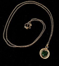 Emerald Green stone HEART 12K Gold Filled Pendant and 18&quot; Necklace - sig... - £27.53 GBP