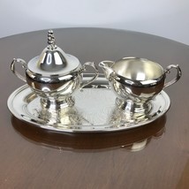 Sugar Bowl and Creamer Set Silver Plated Tray Vintage Oneida Maybrook 3 Piece - $19.75