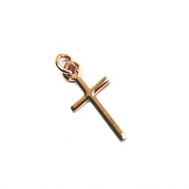 SOLID 18K ROSE GOLD MINI CROSS 18mm, ROUNDED, SMOOTH, TUBE 1mm, MADE IN ITALY image 3
