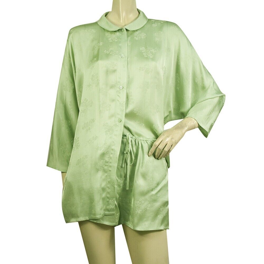 American Vintage Pistachio Green Satin Set Shirt Top S Shorts Trousers Pants M