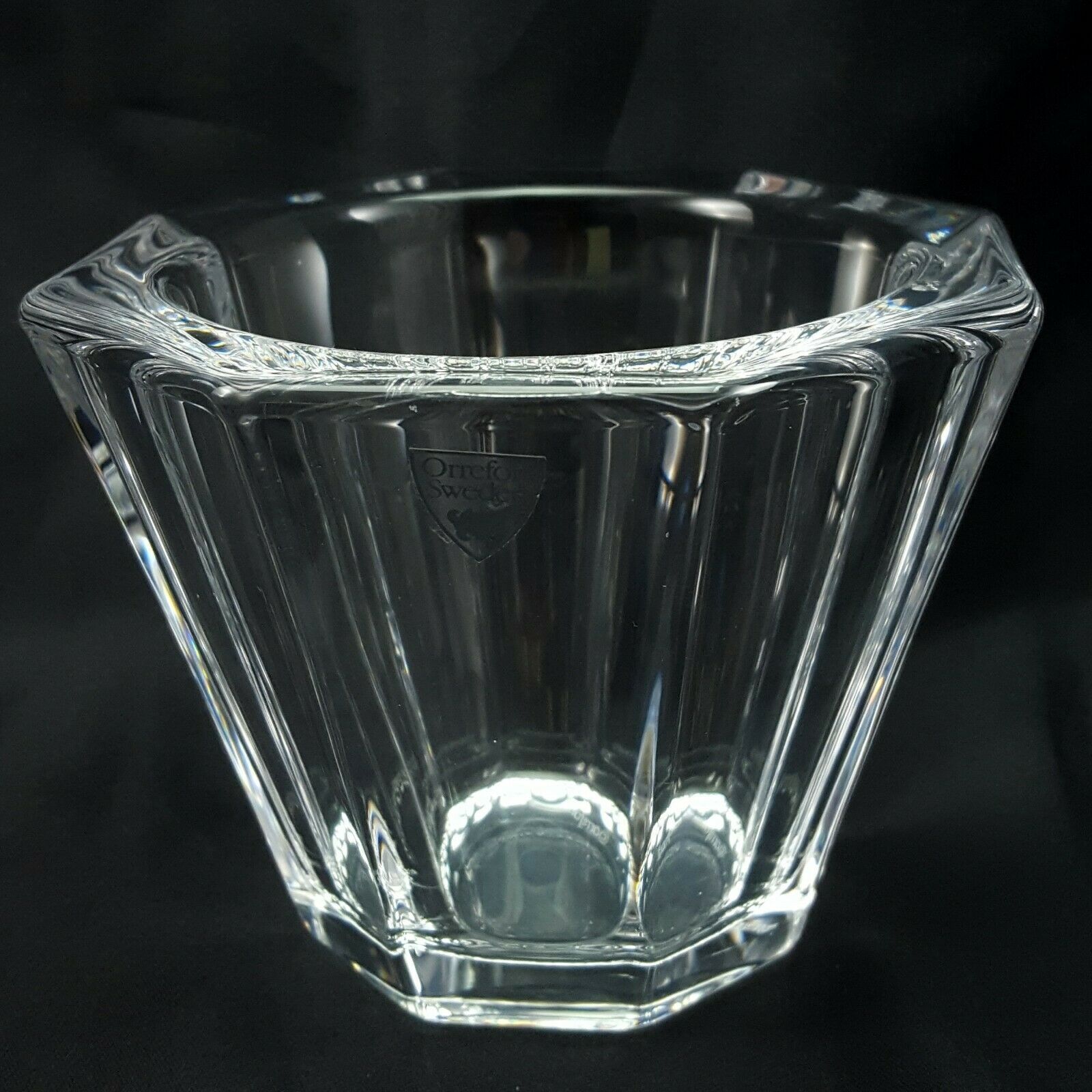 Orrefors Crystal Flower Bowl 43/8" Clear Paneled Vase In Box Orrefors