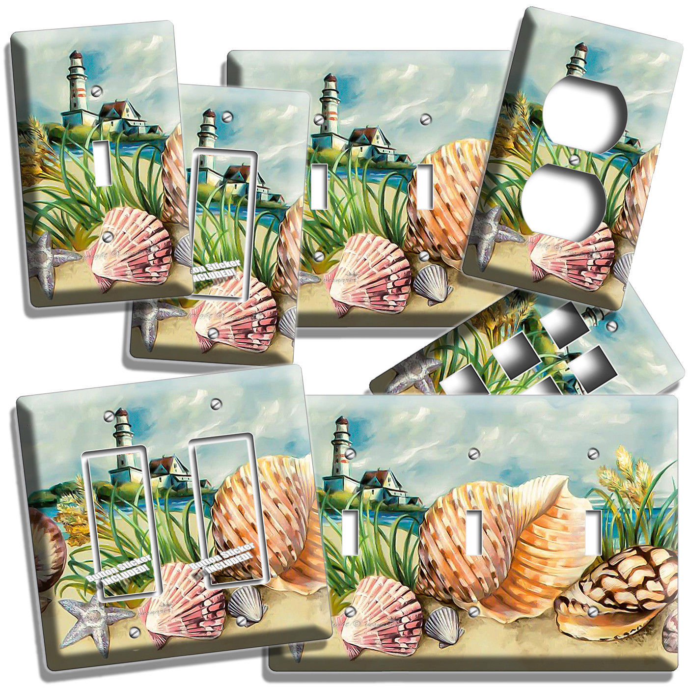 NAUTICAL SEA SHELL LIGHTHOUSE DOUBLE GFI LIGHT SWITCH PLATE BATHROOM HOUSE DECOR NAUTICAL SEA SHELL LIGHTHOUSE DOUBLE GFI LIGHT SWITCH PLATE BATHROOM HOUSE DECOR