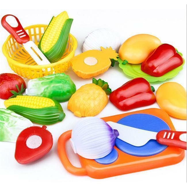 Kids Pretend Role Play Kitchen Fruit Vegetable Food Toy Cutting Set ...