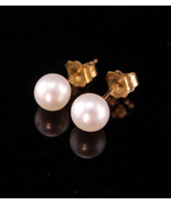  Vintage 10kt gold Earrings - white pearl studs - yellow gold - genuine ... - $95.00