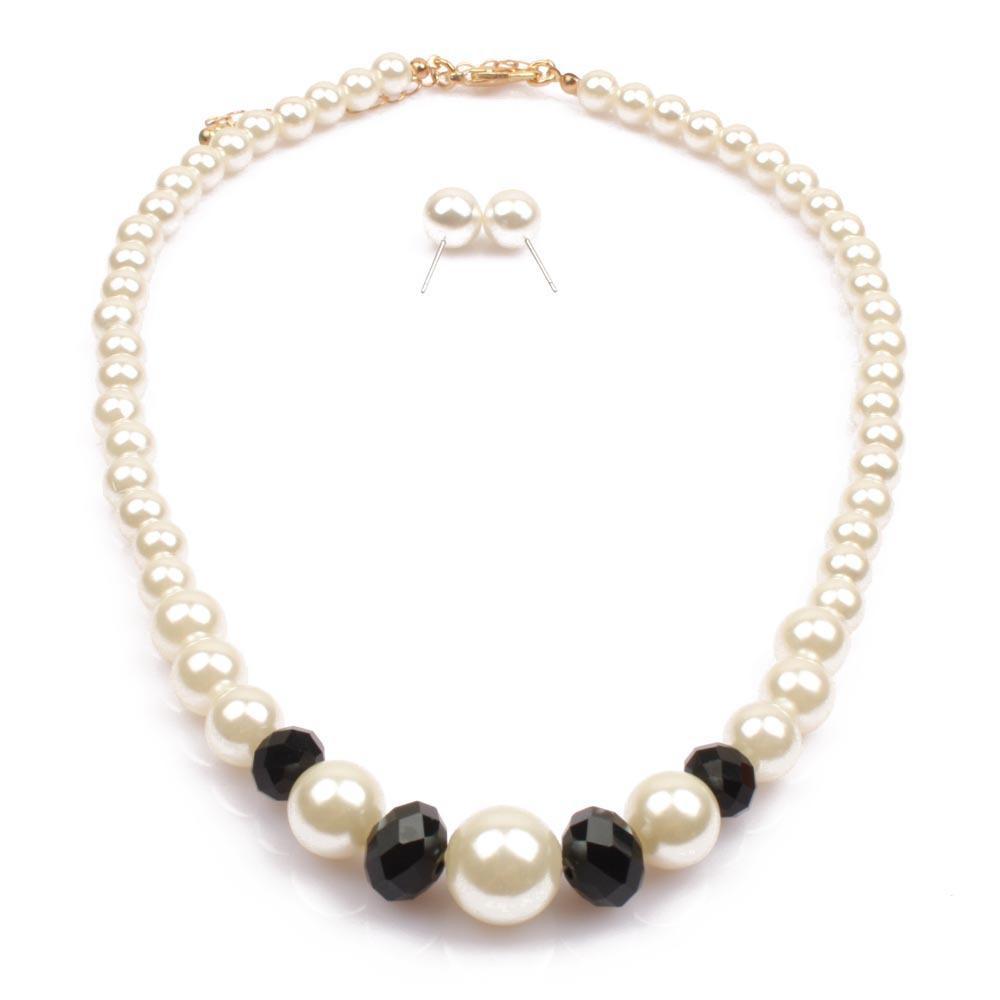 Handmade - Black garnet faux pearls bridal party necklace and earring set