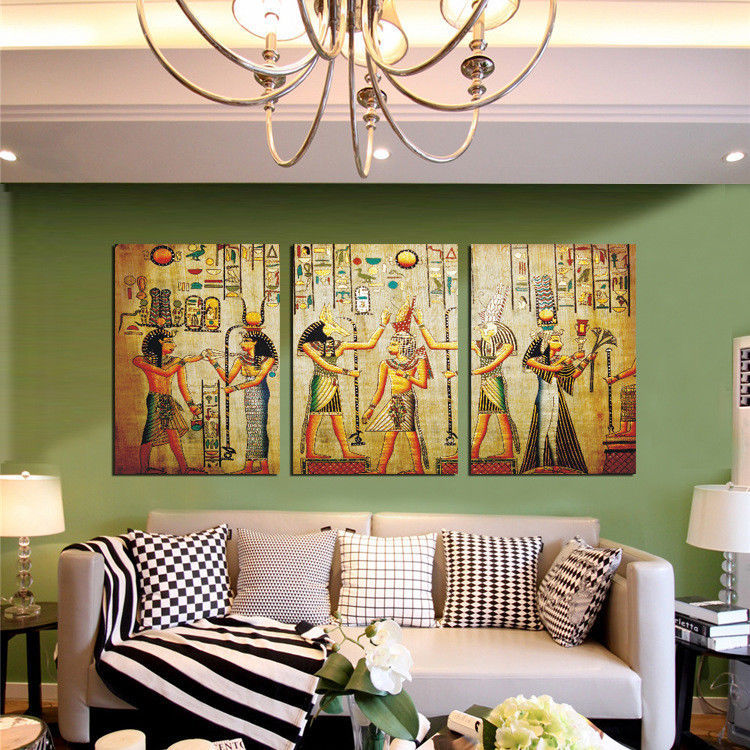 Large Framed Egyptian Ancient Paintings Canvas Print Wall Art Home 3 Piece