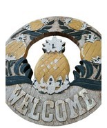 Wooden Chippy Paint Welcome Pineapple Wreath Sign Rustic Yellow Fruit - $14.50