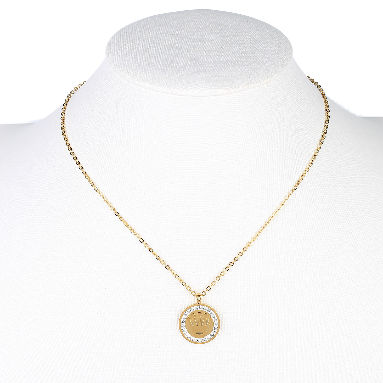 UE- Gold Tone Designer Necklace, Royal Crown Pendant & Swarovski Style Crystals  - $27.99