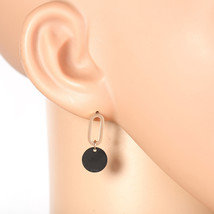 Rose Gold Tone Drop Earrings with Jet Black Gun-Metal Circle - $21.99
