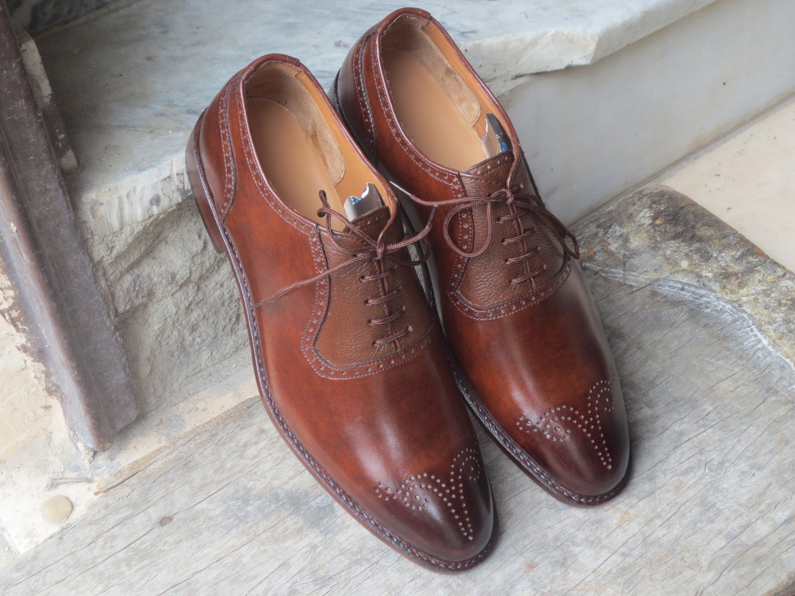 Handmade Brown Brogue Lace Up Pebbled Leather Shoes, Men Dress Formal ...