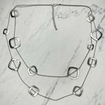 Chico&#39;s Silver Tone Double Strand Hammered Square Station Necklace - $24.18