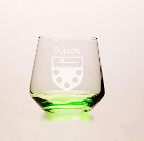 Nixon Irish Coat of Arms Green Tumbler Glasses - Set of 4 (Sand Etched)