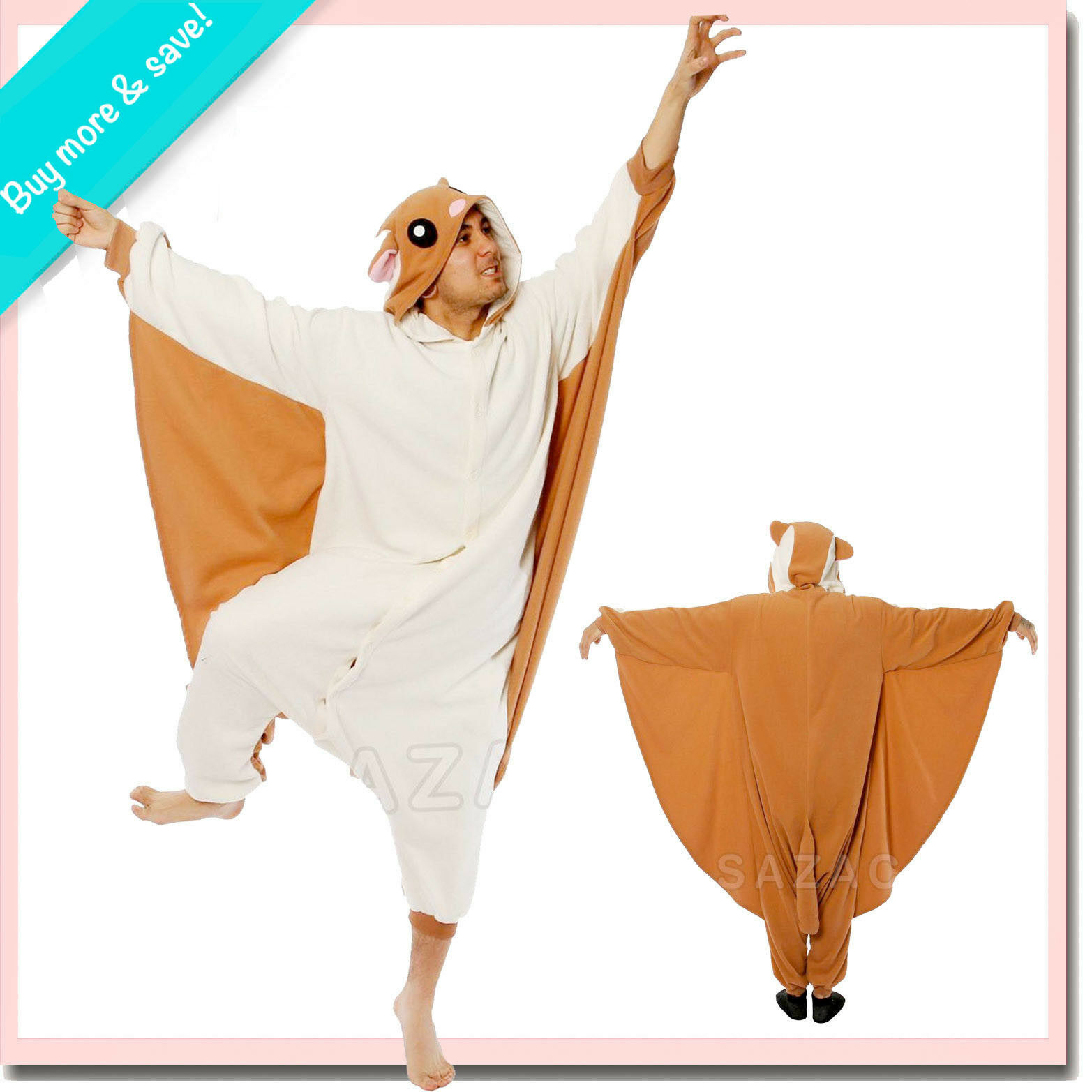 FLYING SQUIRREL SAZAC KIGURUMI Cosplay Halloween Adult Animal Pajama Pjs Costume