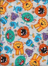 New A. E. Nathan Comfy Flannel Print Funny Monsters on Gray Fabric by the Yard - $6.93