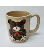 Vintage Otagiri Teddy Bear Coffee Mug Hand Painted Red Ribbon 3D Raised - $39.55