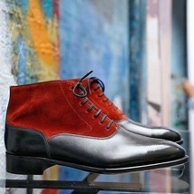 New men s handmade ankle high leather suede boots black red leather formal boot thumb200