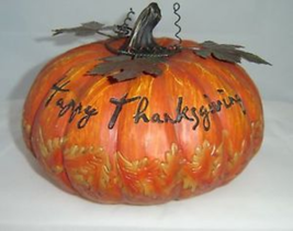 Thanksgiving Pumpkin Figurine Garden Table Polyresin Holiday Sentiment Orange image 2