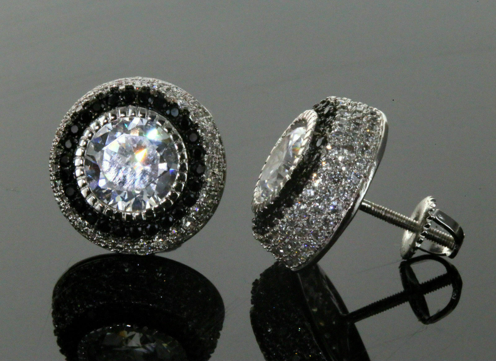 2Ct Round Cut VVS1/D Diamond Black Halo Stud Earrings 14k White Gold ...