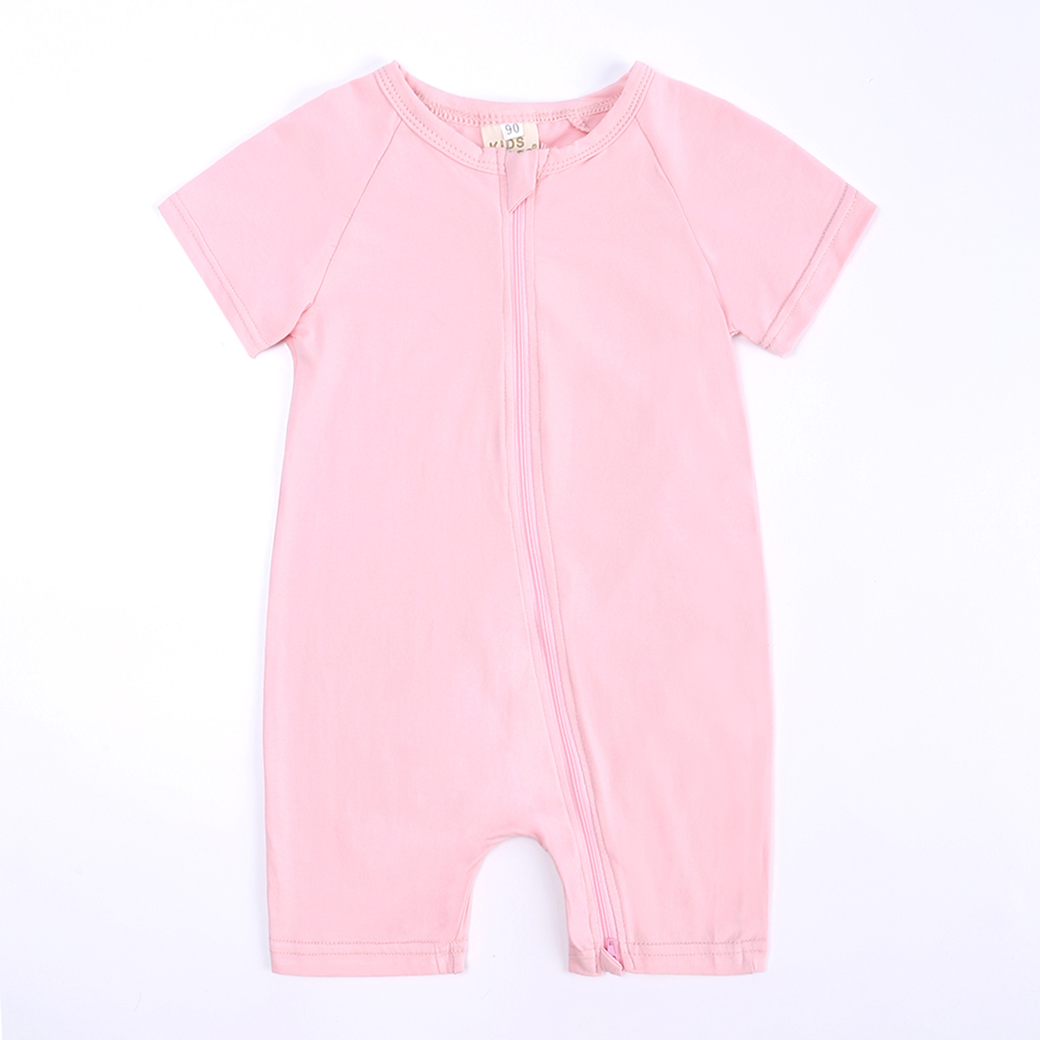 Kids Tales - Short sleeve short baby romper pink 6-9mo cotton zipper infant bodysuit sleeper
