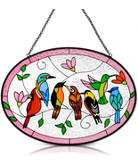 Birds On A Branch Stained Glass Ornament, 9.5&#39;&#39;x6.7&#39;&#39; Cardinal Hummingbi... - $46.36