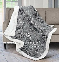 BLACK + WHITE KYOTO PATCHWORK QUILTED SHERPA SOFT THROW BLANKET 50 x 60 INCH