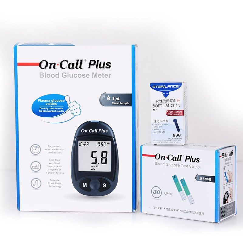 On Call Plus Blood Glucose Meters with Strips and Lancets / Blood Sugar Test Kit Glucose Monitors