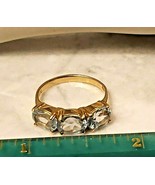 Ladies Ring 14K Yellow Gold with TRIO Light Blue Topaz Size 6 - £153.47 GBP