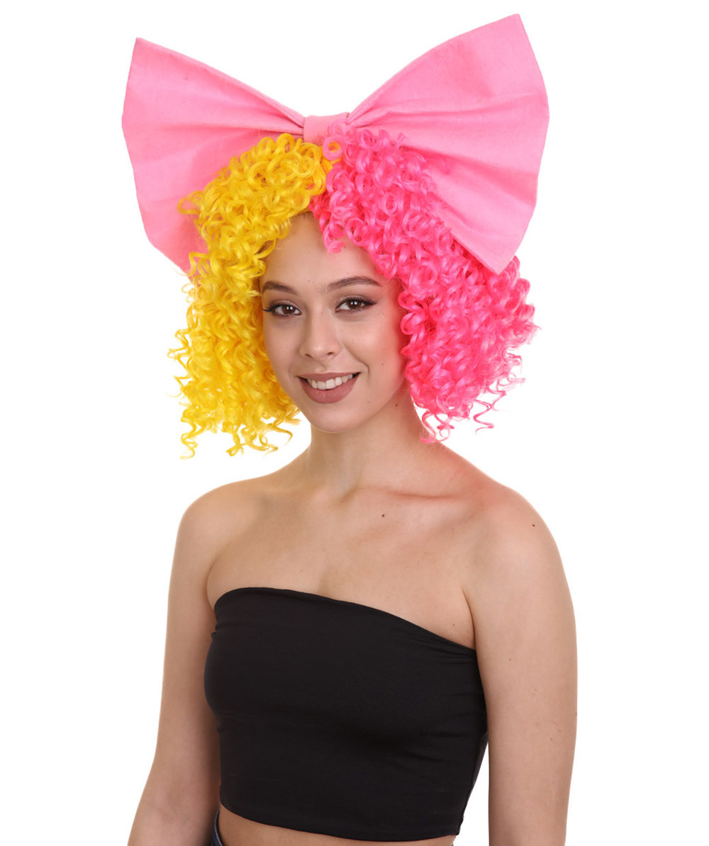 Australian Singer Curly Womens Wig with Pink Bow | Thursday Multi Color ...