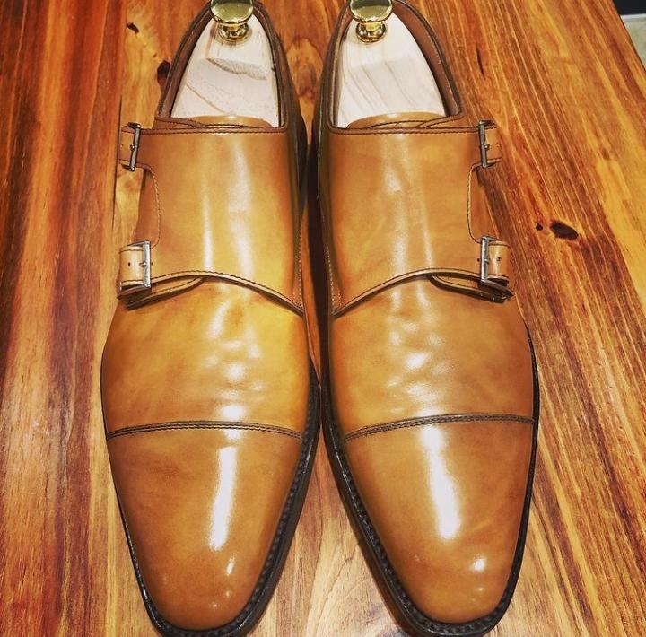 Trendy Brown Double Monk Strap Cap Toe Leather Shoes