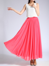 Melon Red Chiffon Skirt High Waisted Beach Chiffon Skirt Plus Size image 3