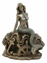 Under The Sea Mermaid Ariel Statue 5&quot;H Nautical Mermaid Sitting On Oyste... - $28.99