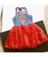 DC Kids Wonder Woman Strappy Dress Stars Red White Blue Tulle skirt size... - $12.95