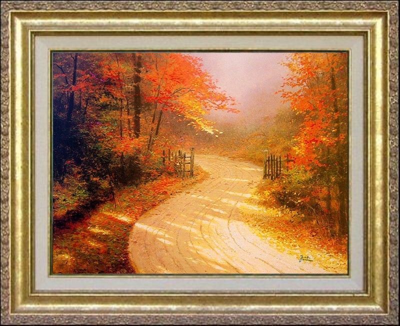 Thomas Kinkade Autumn Lane 16x20 Classic Edition Framed Canvas Fall   S L1600 