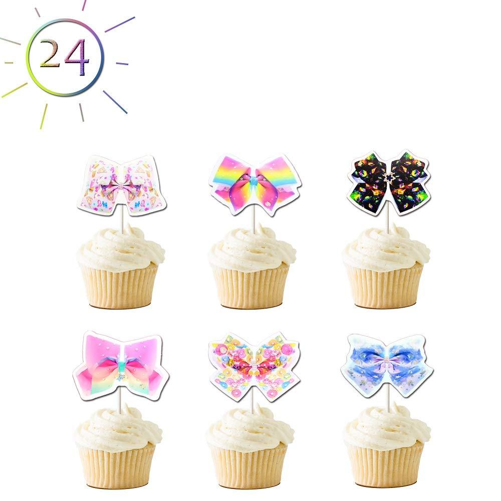 24 Jojo Cupcake Cake Topper, 6 Style Beautiful Jojo Bow ...